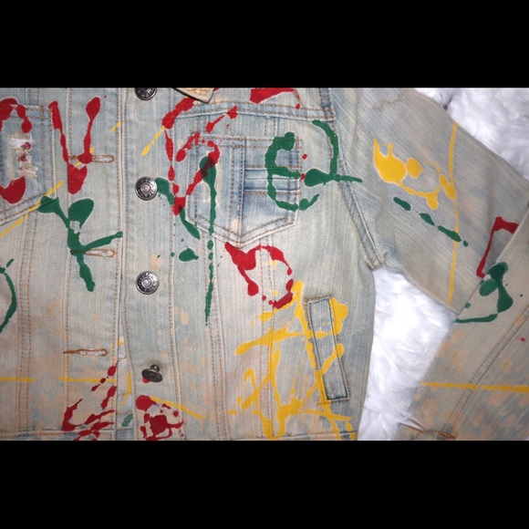 Navie Paint Style Button Up Jean Jacket - Picture 7 of 12